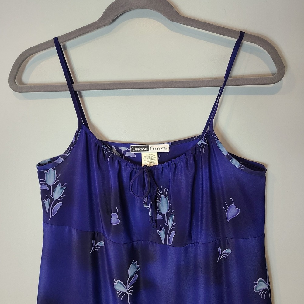 VTG 90s‎ Y2K California Concepts Maxi Dress Sz 16 Blue Floral Resort Satin - Picture 4 of 8